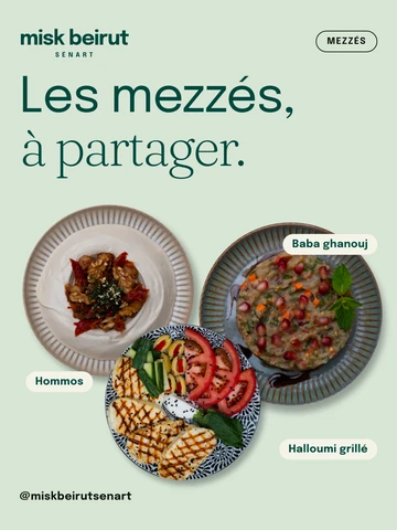 Les mezzés à partager : hommos, baba ghanouj et halloumi grillé